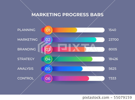 Marketing infographic elements. Presentation progress bar with financial categories, corporate Marketing infographic elements. Presentation progress bar with financial categories, corporate 55079159