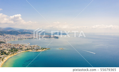 Aerial view the city of Kavala in northern Greek. 55079365