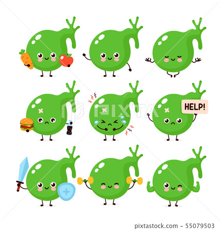 Cute healthy happy and sick unhealthy gallbladder 55079503