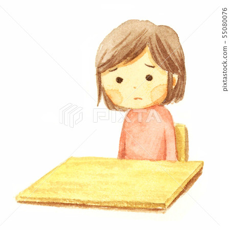 女孩無表情的坐的水彩例證 女孩無表情的坐的水彩例證 55080076