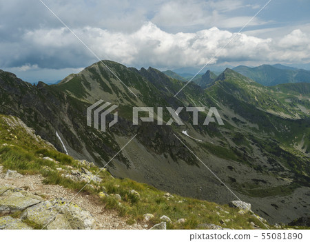 View from Banikov peak on Western Tatra mountains or Rohace panorama. Sharp green mountains - ostry View from Banikov peak on Western Tatra mountains or Rohace panorama. Sharp green mountains - ostry 55081890