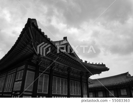 Korean traditional palace Changdeokgung, black and white photo 55083363