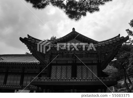 Korean traditional palace Changdeokgung, black and white photo 55083375