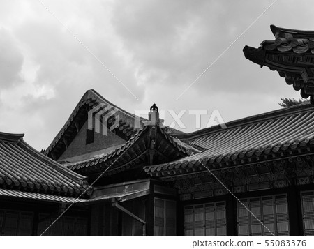 Korean traditional palace Changdeokgung, black and white photo Korean traditional palace Changdeokgung, black and white photo 55083376