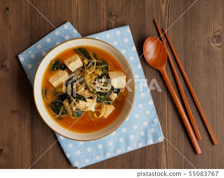Korean food Spinach bean sprouts miso soup Korean food Spinach bean sprouts miso soup 55083767