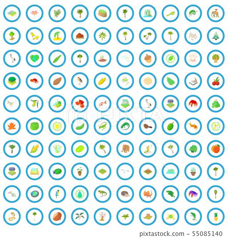 100 nature icons set, cartoon style 55085140