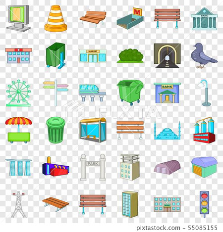 City icons set, cartoon style 55085155