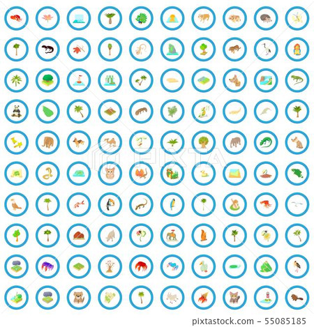 100 nature and landscape icons set, cartoon style 100 nature and landscape icons set, cartoon style 55085185