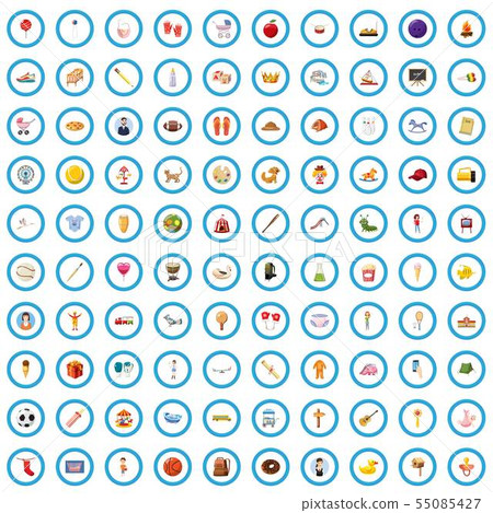 100 nursery school icons set, cartoon style 55085427