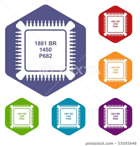 Processor microchip icons vector hexahedron 55085646