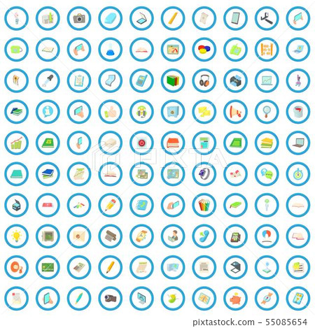100 office supplies icons set, cartoon style 55085654