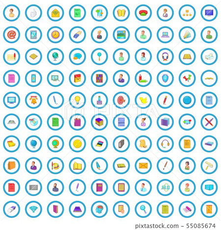 100 office icons set, cartoon style 55085674