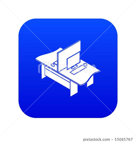 Double office table icon blue vector Double office table icon blue vector 55085767