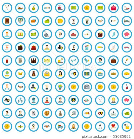 100 philanthropy icons set, flat style 55085991