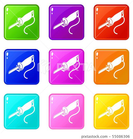 Electric pole saw icons set 9 color collection Electric pole saw icons set 9 color collection 55086306