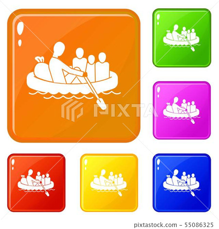 Migrant family in boat icons set vector color 55086325