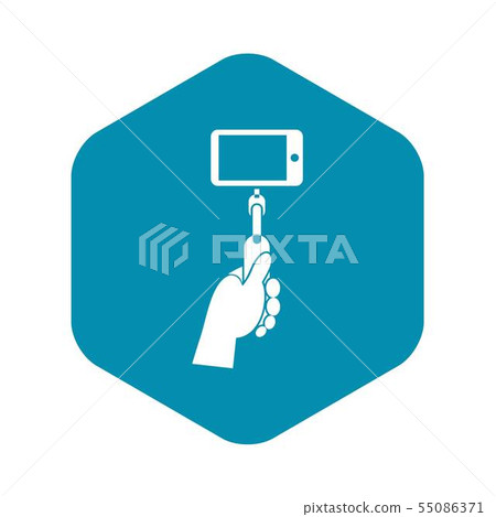 Hand holding a selfie stick with mobile phone icon - Stock Illustration ...