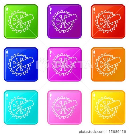 Mining cutting wheel icons set 9 color collection Mining cutting wheel icons set 9 color collection 55086456