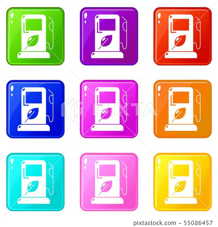 Eco gas station icons set 9 color collection Eco gas station icons set 9 color collection 55086457