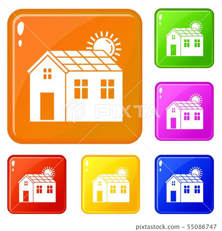 Solar panel house icons set vector color 55086747