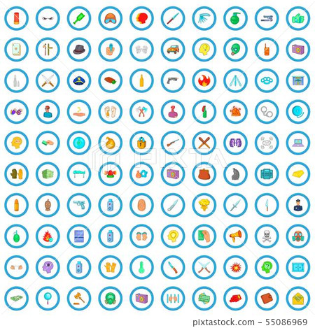 100 police icons set, cartoon style 55086969