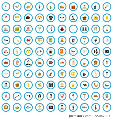 100 party icons set, flat style 100 party icons set, flat style 55087003