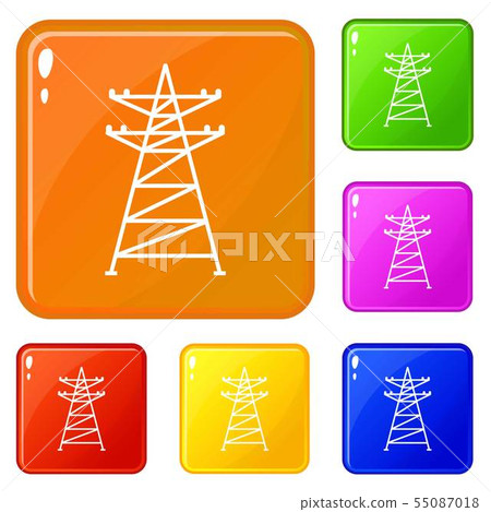 Electric tower near house icons set vector color Electric tower near house icons set vector color 55087018