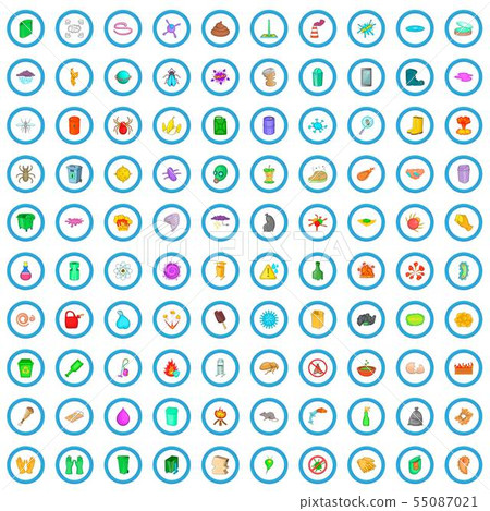100 pollution icons set, cartoon style 100 pollution icons set, cartoon style 55087021