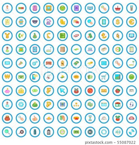 100 payment icons set, cartoon style 55087022