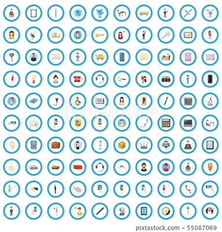 100 portable icons set, cartoon style 55087069
