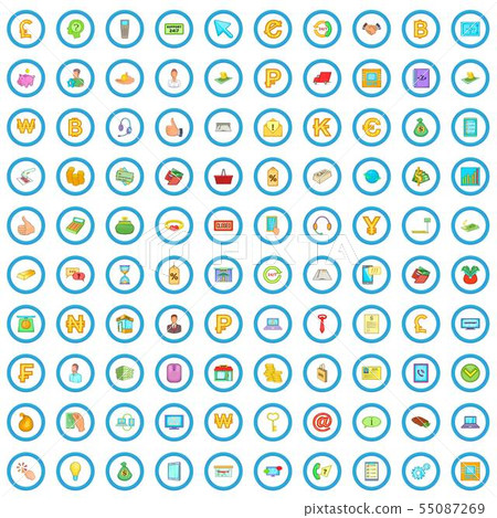 100 paying money icons set, cartoon style 55087269