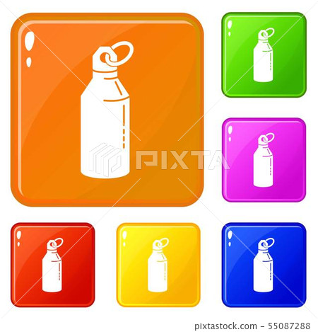 Metal water bottle icons set vector color Metal water bottle icons set vector color 55087288