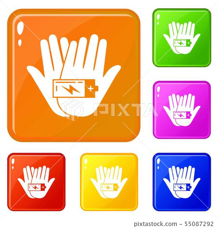 Hand keep battery icons set vector color Hand keep battery icons set vector color 55087292