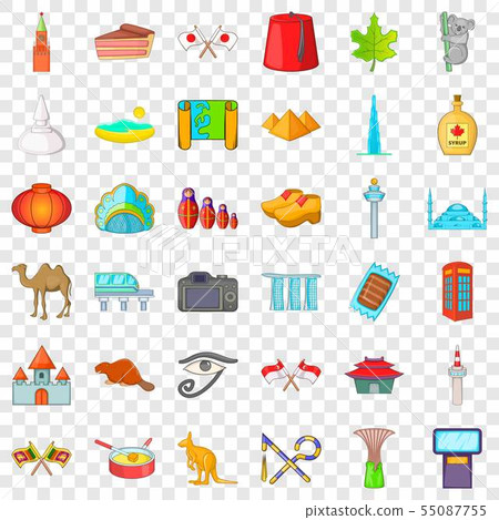 Country landmark icons set, cartoon style Country landmark icons set, cartoon style 55087755