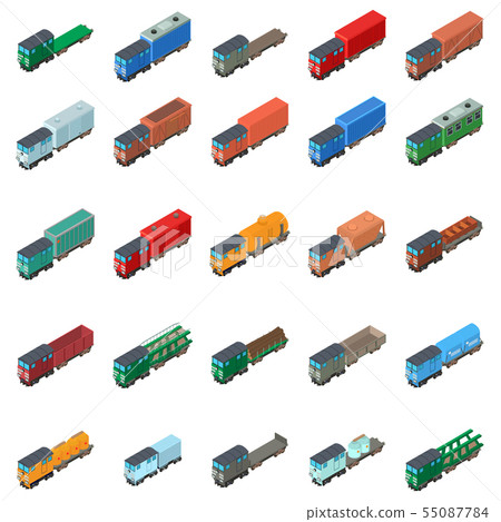 Railway carriage icons set, isometric style - Stock Illustration ...