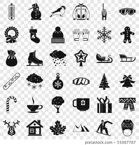 Cold winter icons set, simple style Cold winter icons set, simple style 55087787