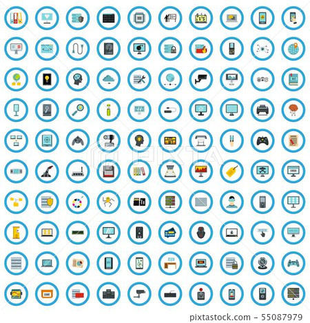 100 programming goods icons set, flat style 55087979