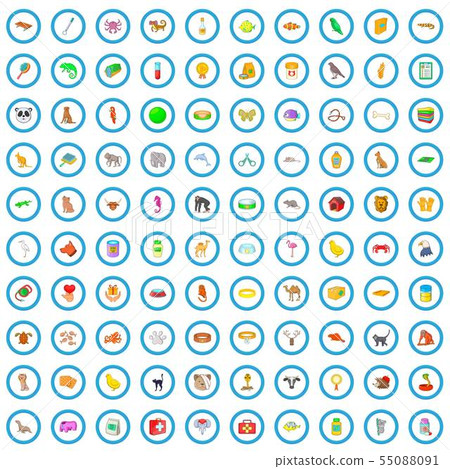 100 pet shop icons set, cartoon style 100 pet shop icons set, cartoon style 55088091