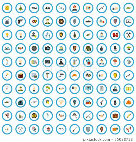100 protection agency icons set, flat style 100 protection agency icons set, flat style 55088738