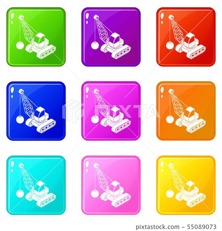Demolish truck icons set 9 color collection Demolish truck icons set 9 color collection 55089073