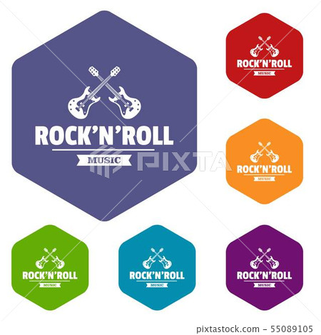 Rock n roll icons vector hexahedron Rock n roll icons vector hexahedron 55089105