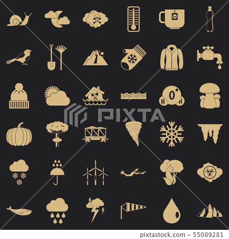 Autumn cloud icons set, simple style Autumn cloud icons set, simple style 55089281