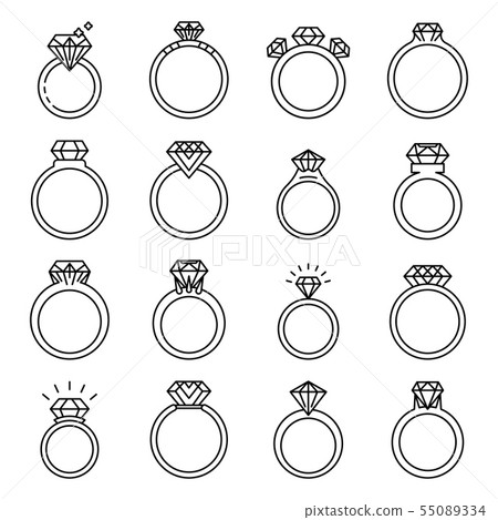 Diamond ring icons set, outline style Diamond ring icons set, outline style 55089334