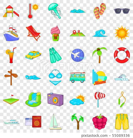 Cool vacation icons set, cartoon style Cool vacation icons set, cartoon style 55089336