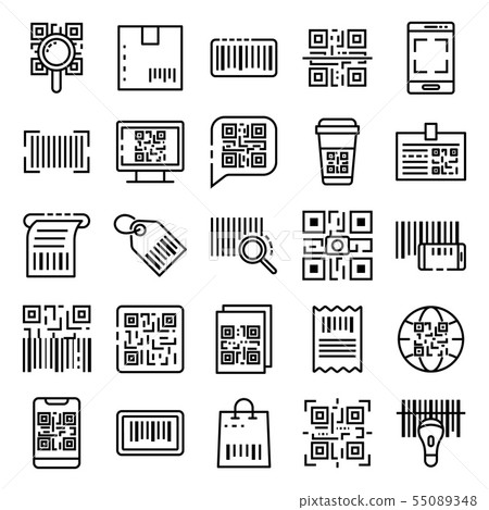 QR code icons set, outline style QR code icons set, outline style 55089348