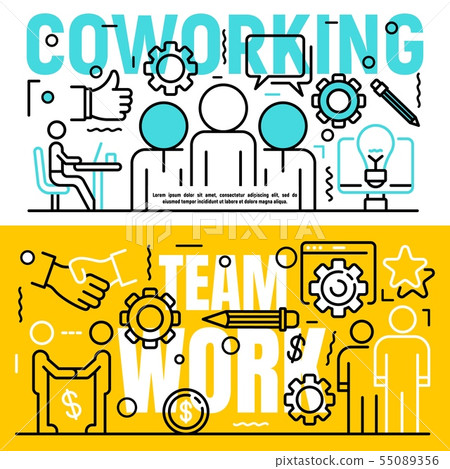 Coworking banner set, outline style Coworking banner set, outline style 55089356