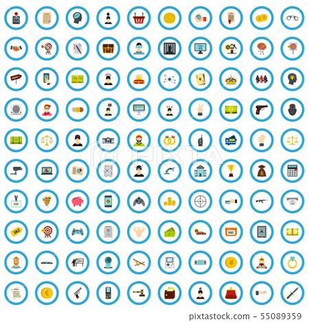 100 raffle company icons set, flat style 100 raffle company icons set, flat style 55089359