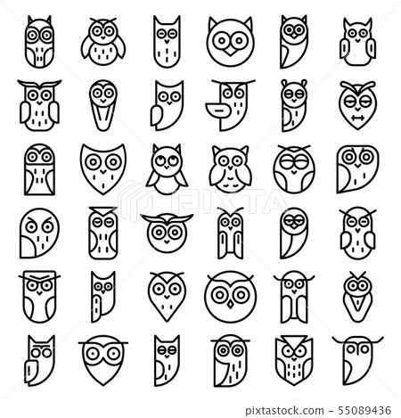Owl icons set, outline style Owl icons set, outline style 55089436