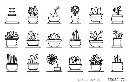 Houseplants icons set, outline style Houseplants icons set, outline style 55089472