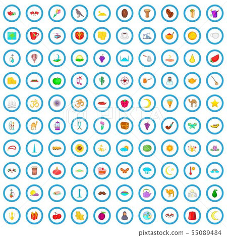 100 ramadan icons set, cartoon style 55089484